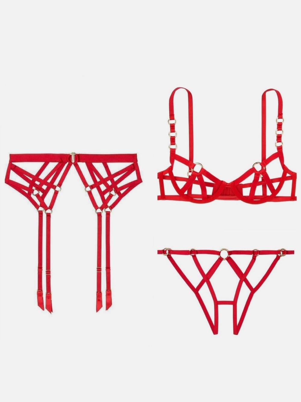 Victoria’s Secret Very Sexy Unlined Strappy Balconette Bra Cage Ring 2 Piece Set - Picture 12 of 13